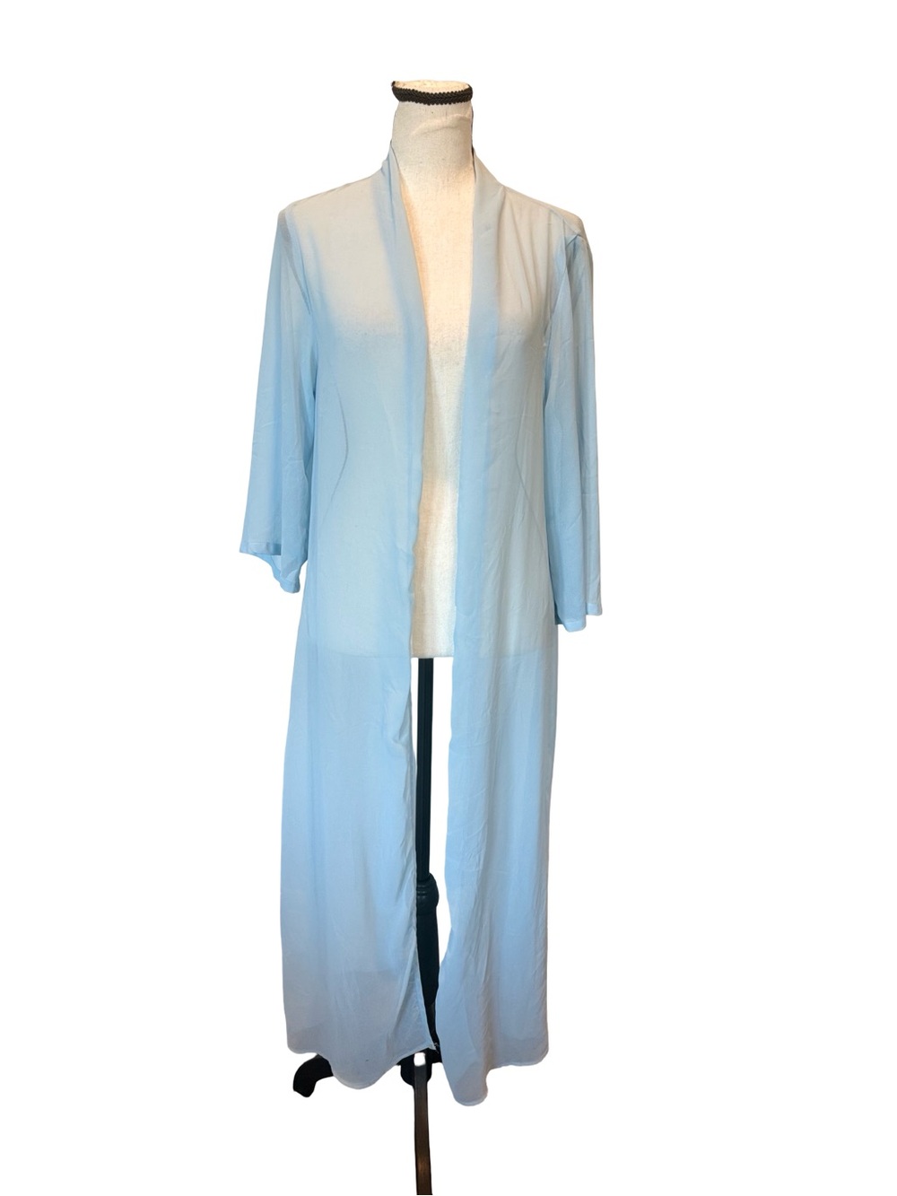 Light Blue Sheer Duster Kimono Cardigan Maxi Cover Up Open Front